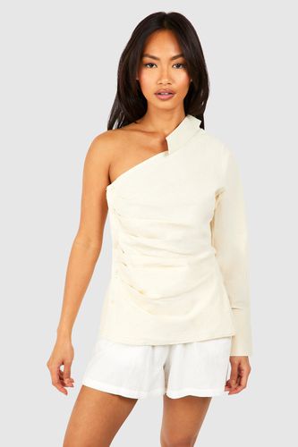 Womens Linen Asymmetric Long Sleeve Shirt - - 12 - boohoo - Modalova