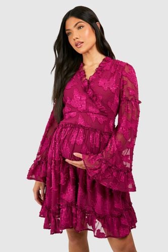 Womens Maternity Floral Jacquard Wrap Smock Mini Dress - - 10 - boohoo - Modalova
