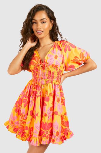 Womens Printed Puff Sleeve Mini Dress - - 12 - boohoo - Modalova