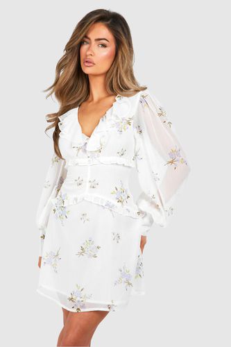 Womens Floral Chiffon Ruffle Mini Dress - - 14 - boohoo - Modalova