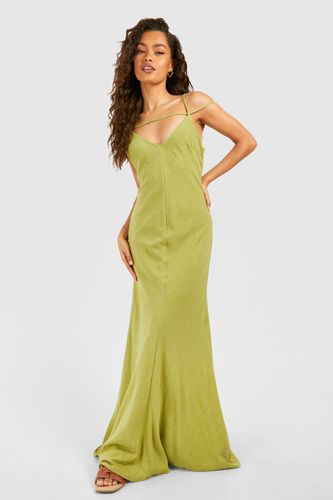Womens Linen Strappy Plunge Maxi Slip Dress - - 18 - boohoo - Modalova
