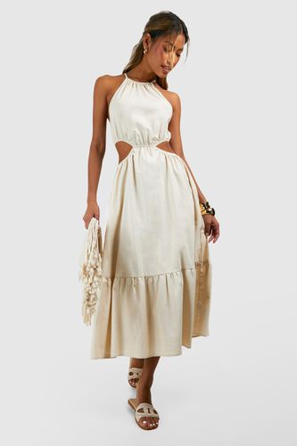 Womens Linen Cut Out Waist Midaxi Dress - - 10 - boohoo - Modalova