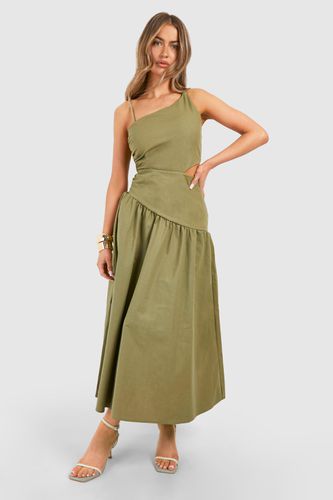 Womens Linen Cut Out Asymmetric Midaxi Dress - - 12 - boohoo - Modalova
