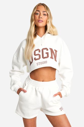 Womens Dsgn Studio Collegiate Slogan Hooded Short Tracksuit - - S - boohoo - Modalova