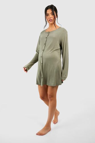 Womens Maternity Long Sleeve Peached Jersey Button Down Nightie - - 6 - boohoo - Modalova