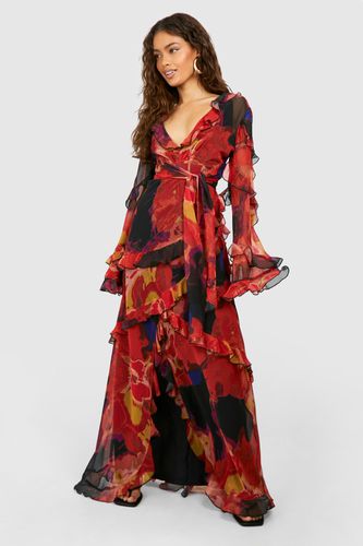 Womens Burnt Floral Chiffon Ruffle Maxi Dress - - 18 - boohoo - Modalova
