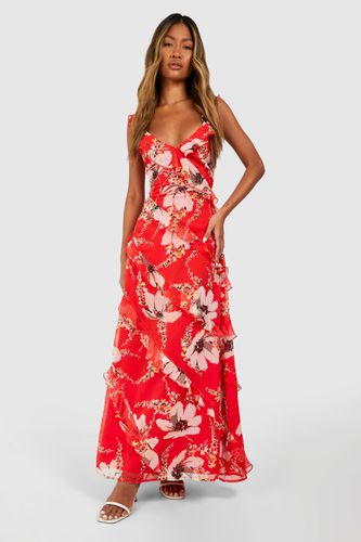 Womens Floral Chiffon Ruffle Maxi Dress - - 12 - boohoo - Modalova