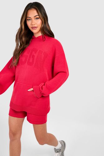 Womens Dsgn Embossed Hoody And Shorts Knitted Set - - S - boohoo - Modalova