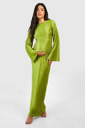 Womens Maternity Wave Plisse Flared Sleeve Column Midaxi Dress - - 10 - boohoo - Modalova