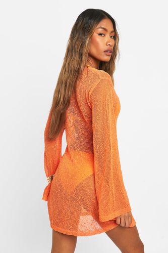 Womens Popcorn Crochet O-ring Beach Cover-up Mini Dress - - M - boohoo - Modalova