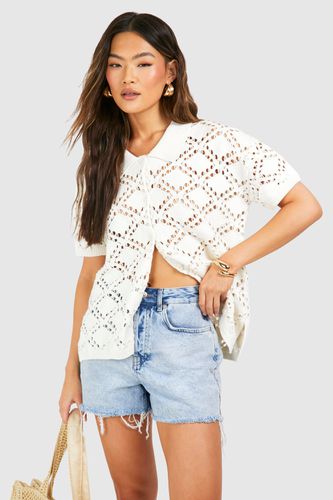 Womens Crochet Shirt - Cream - L - boohoo - Modalova