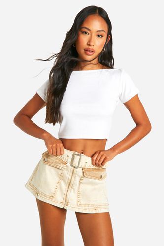 Womens Belted Zip Through Patch Pocket Denim Micro Mini Skirt - - 12 - boohoo - Modalova