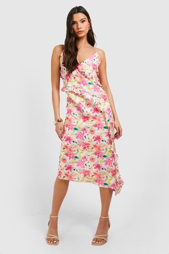 Womens Floral Frill Maxi Dress - - 10 - boohoo - Modalova