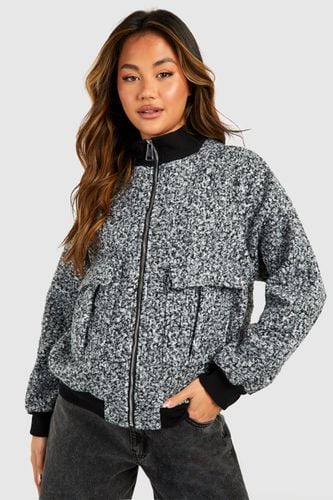 Womens Pocket Detail Textured Wool Look Bomber Jacket - - 10 - boohoo - Modalova