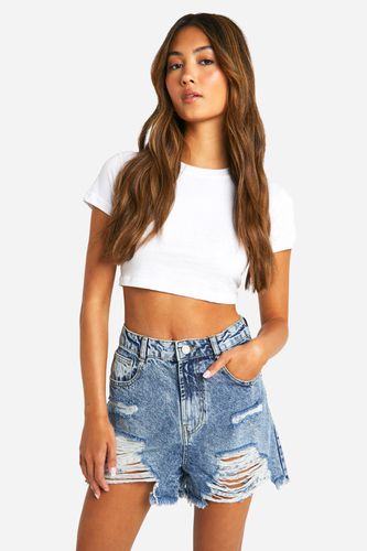 Womens Ripped Denim Mom Short - - 10 - boohoo - Modalova