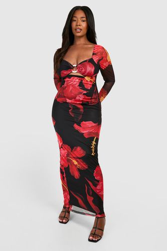 Womens Plus Floral Print Ring Detail Maxi Dress - - 16 - boohoo - Modalova