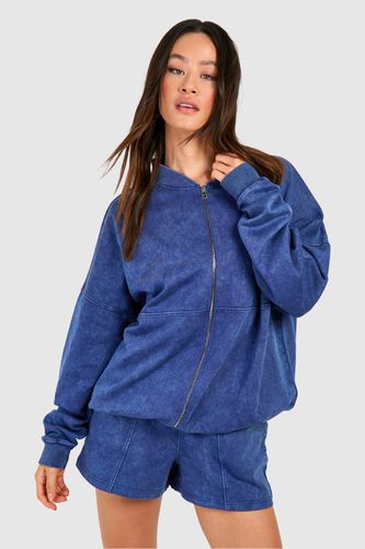 Womens Tall Acid Wash Bomber Short Tracksuit - - 16 - boohoo - Modalova