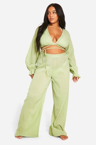 Womens Plus Tie Front Top And Trouser Beach Coord - - 16 - boohoo - Modalova