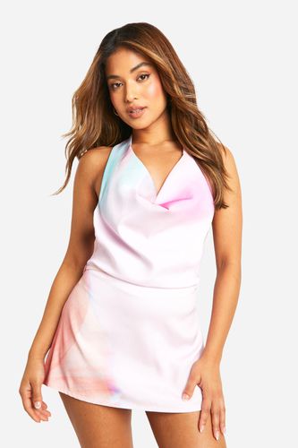 Womens Petite Printed Halterneck Satin Mini Dress - - 10 - boohoo - Modalova