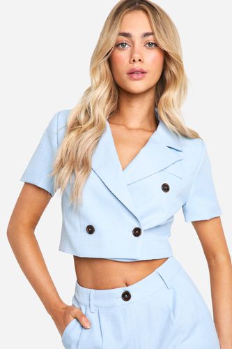 Womens Textured Contrast Button Crop Blazer - - 12 - boohoo - Modalova