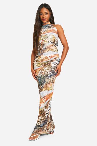 Womens Animal Onion Skin Halterneck Maxi Dress - - 10 - boohoo - Modalova