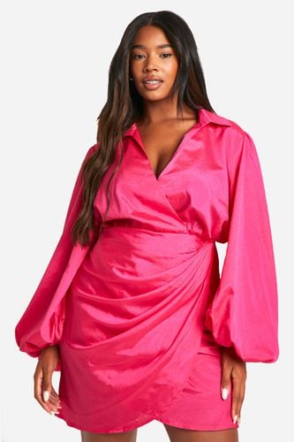 Womens Plus Blouson Sleeve Wrap Dress - - 22 - boohoo - Modalova