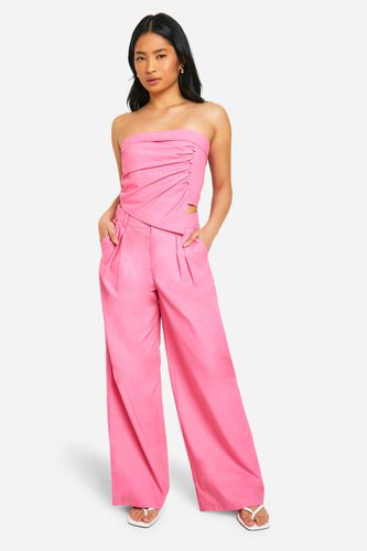 Womens Petite Linen Look Tailored Wide Leg Trouser - - 6 - boohoo - Modalova