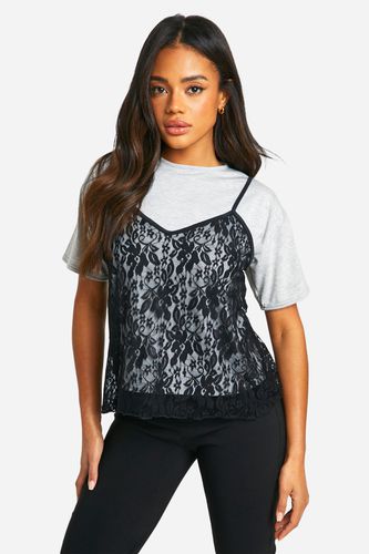 Womens Lace Layer T-shirt - - 16 - boohoo - Modalova