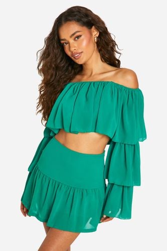 Womens Tiered Flared Sleeve Floaty Crop & Mini Skirt - - 10 - boohoo - Modalova