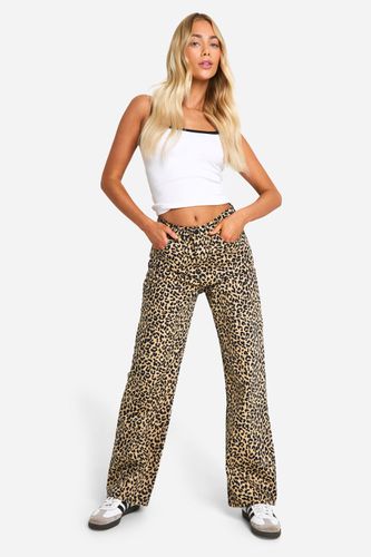 Womens Leopard Denim Straight Leg Jeans - - 12 - boohoo - Modalova