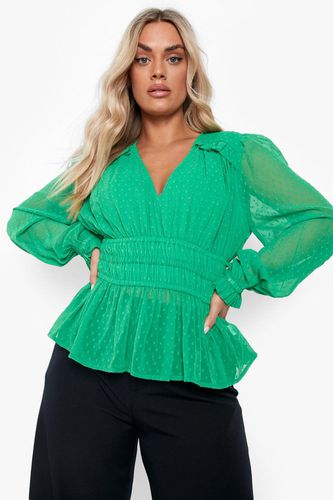 Womens Plus Dobby Mesh Volume Sleeve Blouse - - 20 - boohoo - Modalova