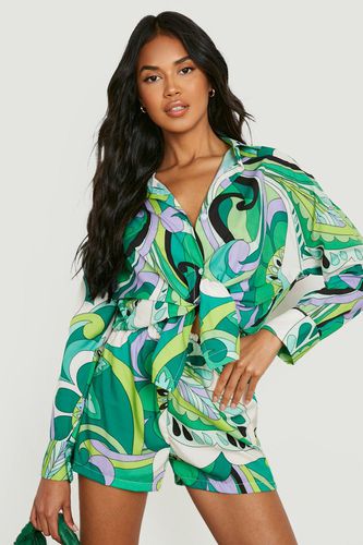 Womens Abstract Print Knot Shirt & Shorts - - 12 - boohoo - Modalova