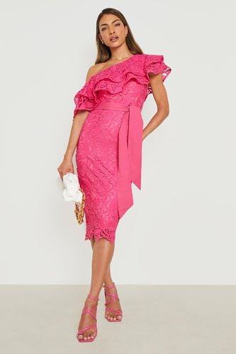 Womens Crochet Lace Asymmetric Frill Midi Dress - - 12 - boohoo - Modalova