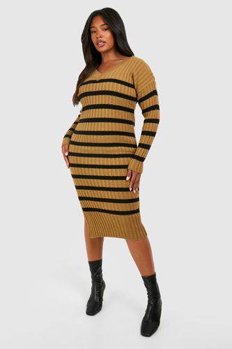Womens Plus Striped V Neck Jumper Dress - - 16-18 - boohoo - Modalova