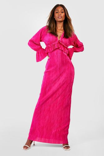 Womens Plisse Long Sleeve Ruffle Detail Maxi Dress - - 10 - boohoo - Modalova