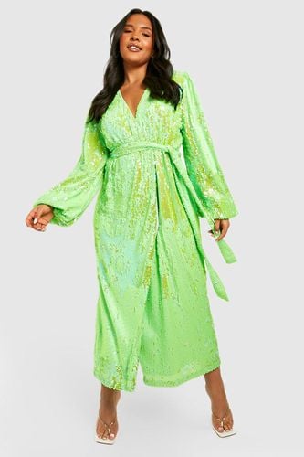 Womens Plus Sequin Neon Wrap Midi Dress - - 16 - boohoo - Modalova