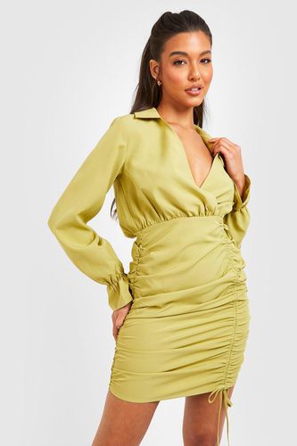 Womens Ruched Detail Long Sleeve Mini Dress - - 10 - boohoo - Modalova