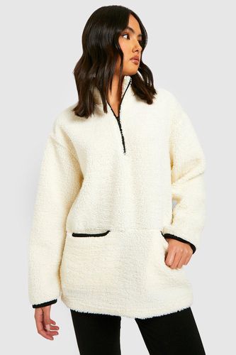 Womens Borg Contrast Half Zip jumper - - S - boohoo - Modalova