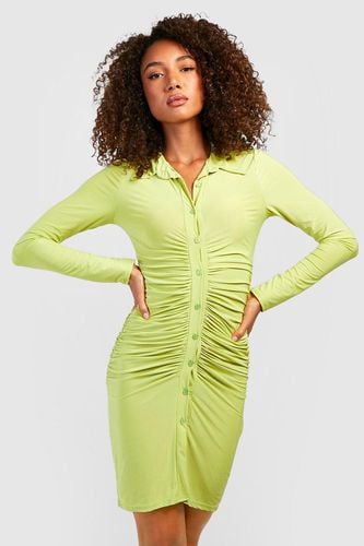 Womens Tall Slinky Button Front Ruched Mini Shirt Dress - - 10 - boohoo - Modalova