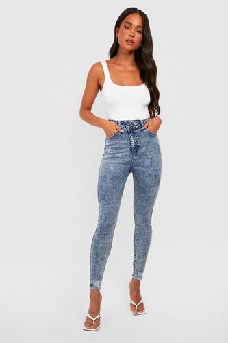 Womens Petite Asymmetric Waist Detail Skinny Jeans - - 8 - boohoo - Modalova