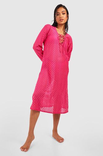Womens Petite Lace Up Crochet Beach Midi Dress - - 4 - boohoo - Modalova