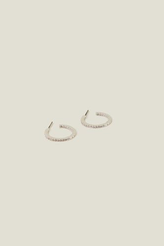 Womens Sterling Silver-Plated Sparkle Front and Back Hoops - - One Size - NastyGal UK (+IE) - Modalova