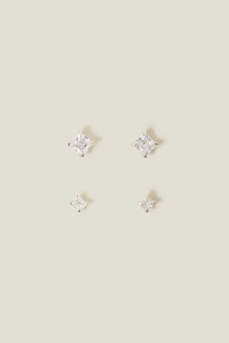 Womens 2-Pack Sterling Silver Square Crystal Studs - - One Size - Accessorize - Modalova