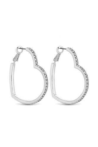 Womens Silver Crystal Heart Hoop - - One Size - Lipsy - Modalova