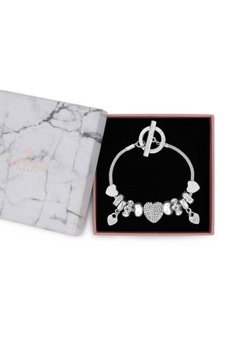 Womens Silver Pave Crystal Heart Charm Bracelet - Gift Boxed - - One Size - Lipsy - Modalova