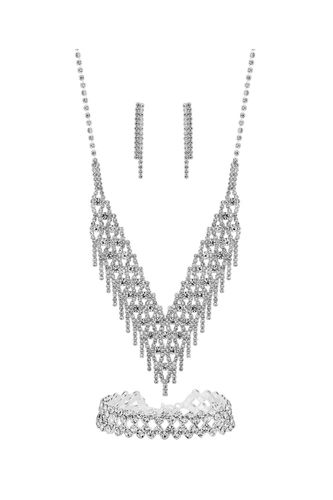 Womens Silver Diamante Three Piece Jewellery Set - - One Size - Mood - Modalova