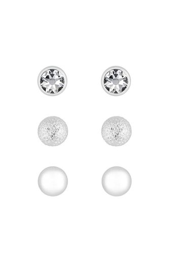 Womens Silver Crystal Stud 3 Pack Earrings - - One Size - Mood - Modalova