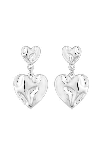 Womens Recycled Silver Polished Fluid Heart Double Drop Earrings - - One Size - Mood - Modalova