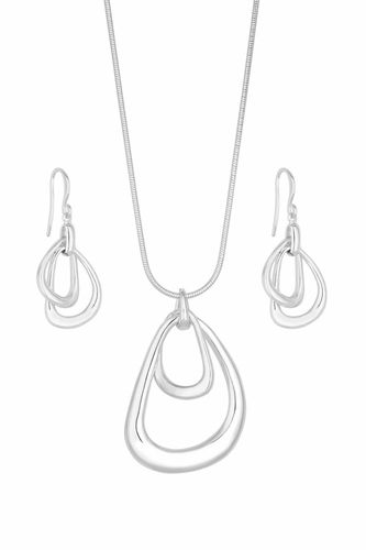 Womens Recycled Silver Polished Fluid Long Pendant Necklace And Earring Set - - One Size - Mood - Modalova