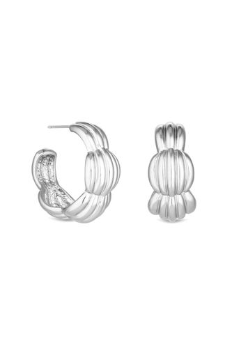Womens Recycled Silver Polished Tapered Ribbed Hoop Earrings - - One Size - Mood - Modalova